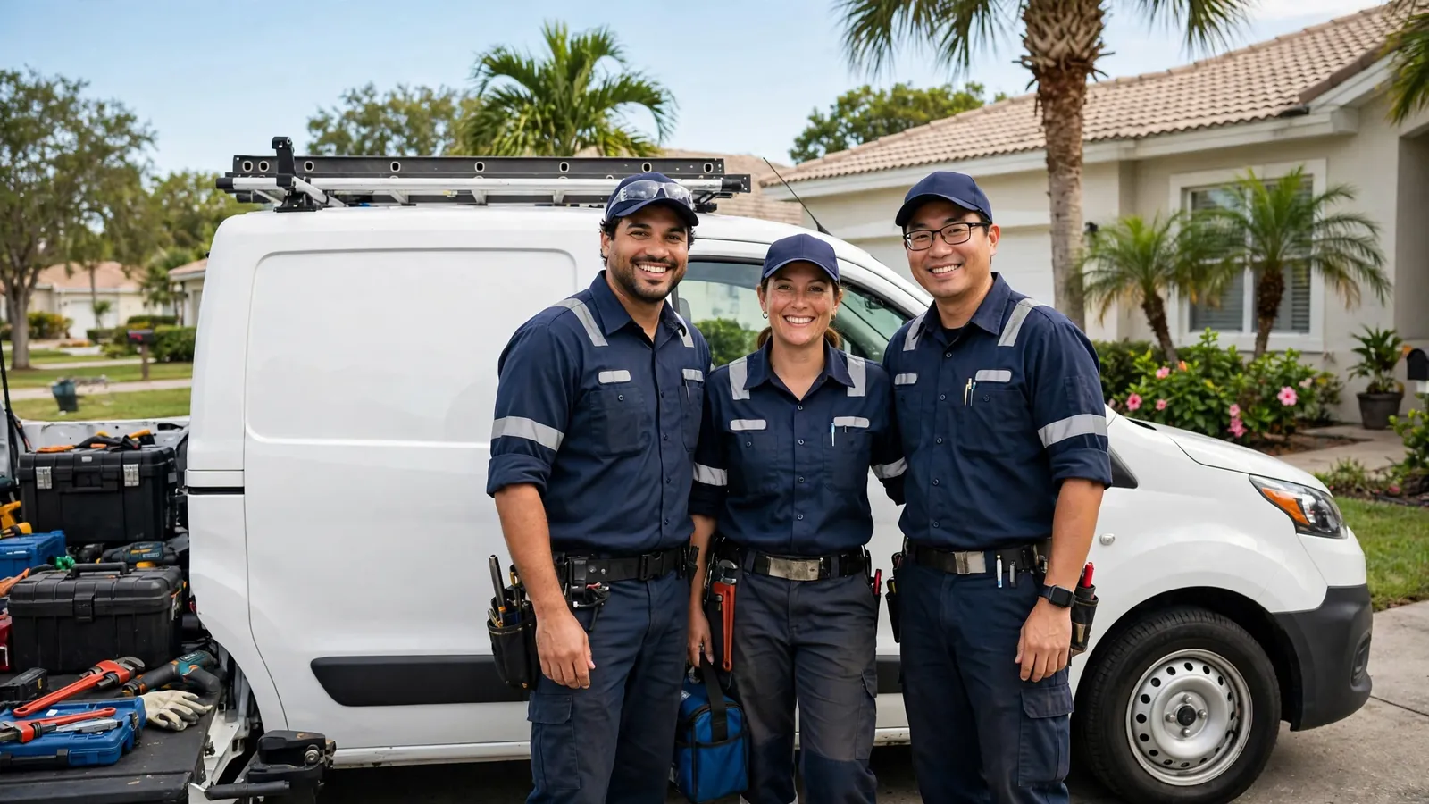 Our Leesburg leak detection team with service van