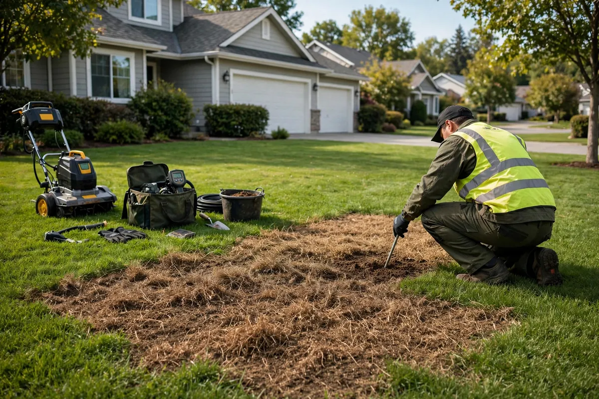 Brown patch in a green lawn