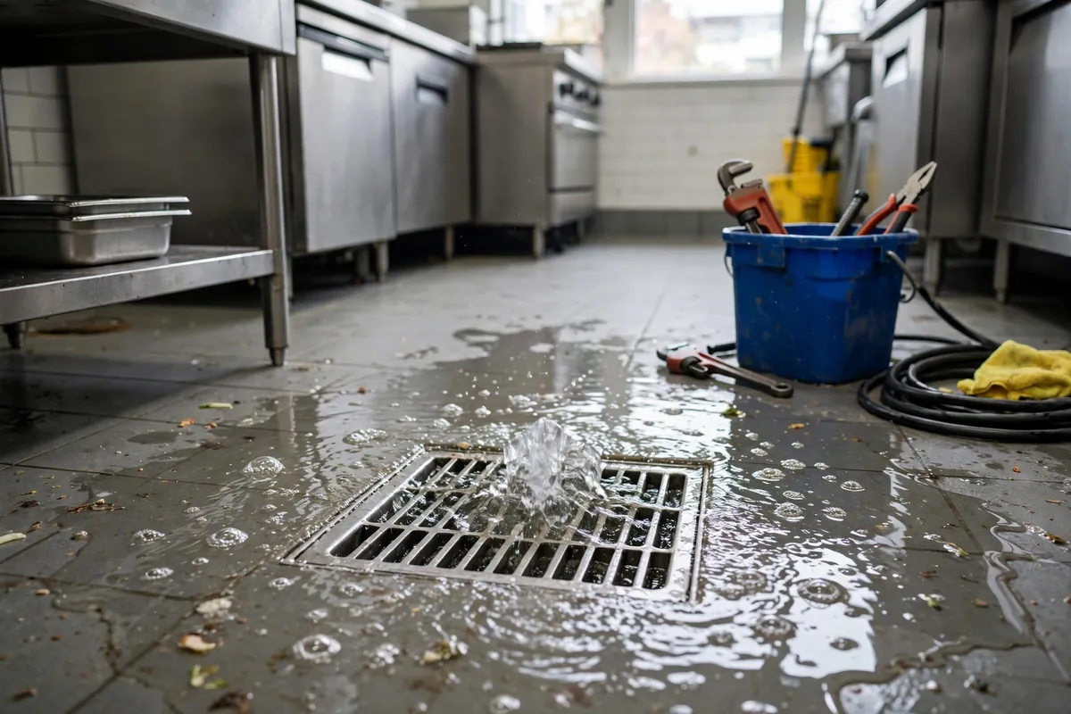 Commercial floor drain with water