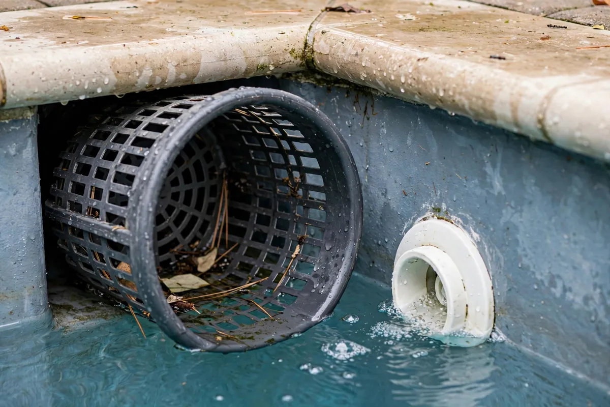 Pool skimmer and return jet close-up