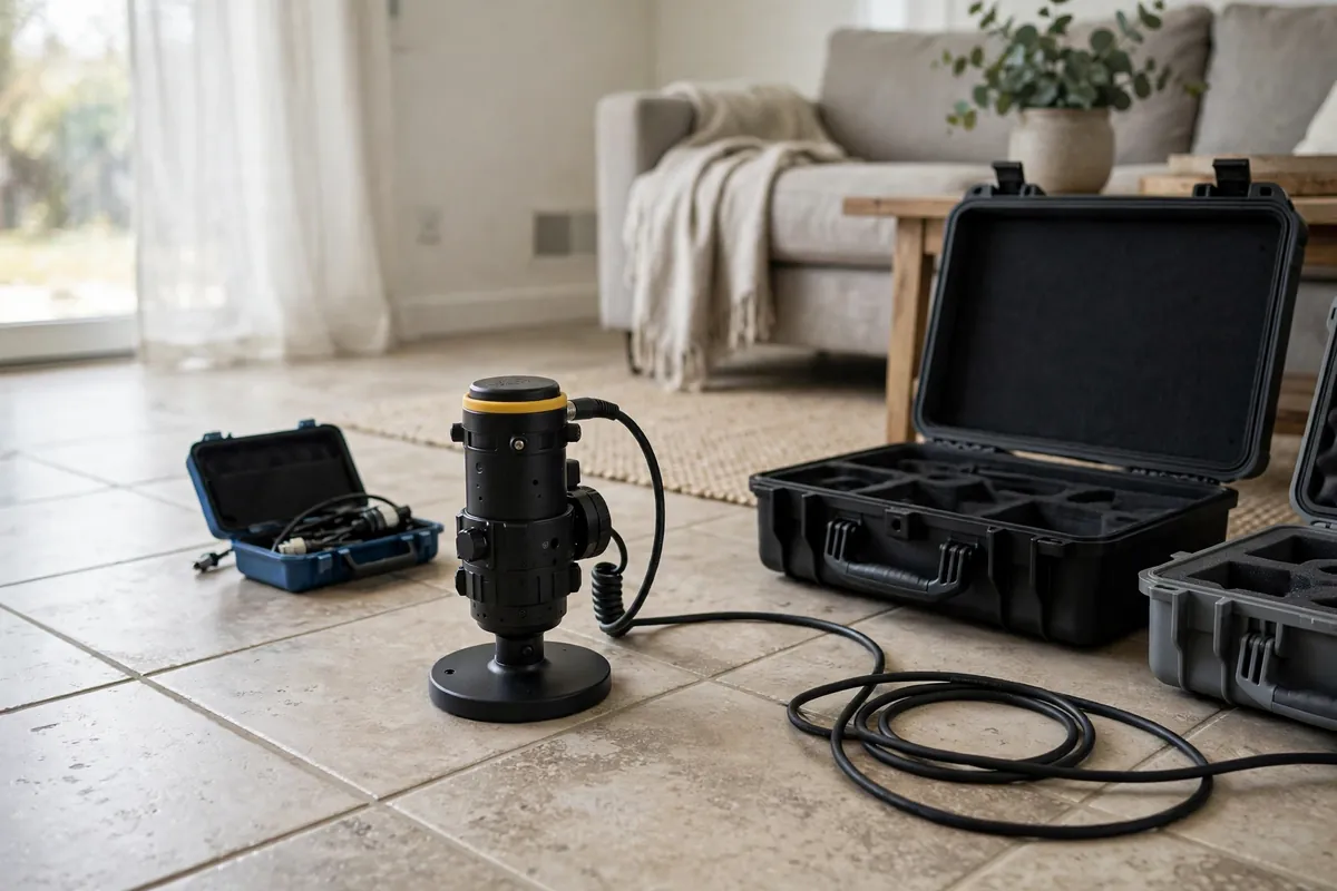 Acoustic microphone on tile floor