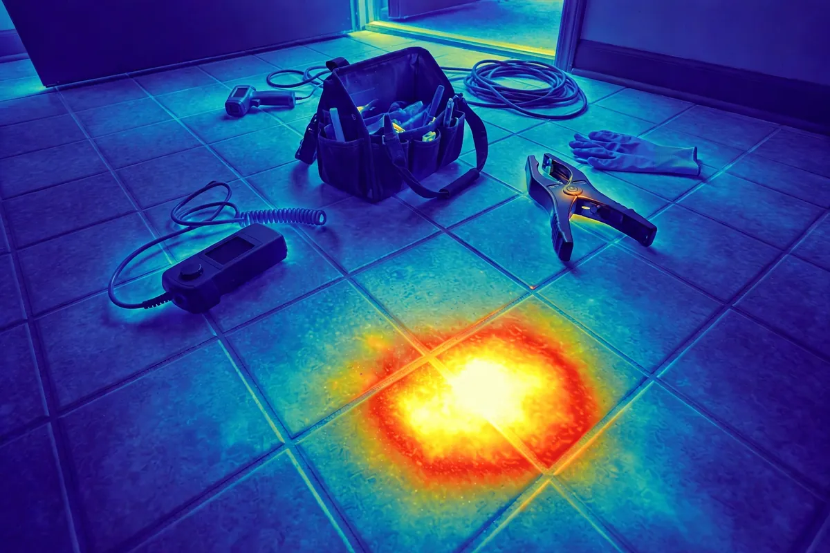 Thermal view of a warm slab leak spot