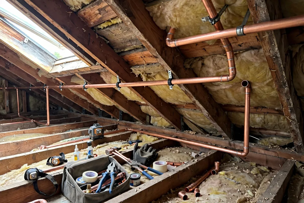 Copper pipe reroute in an attic