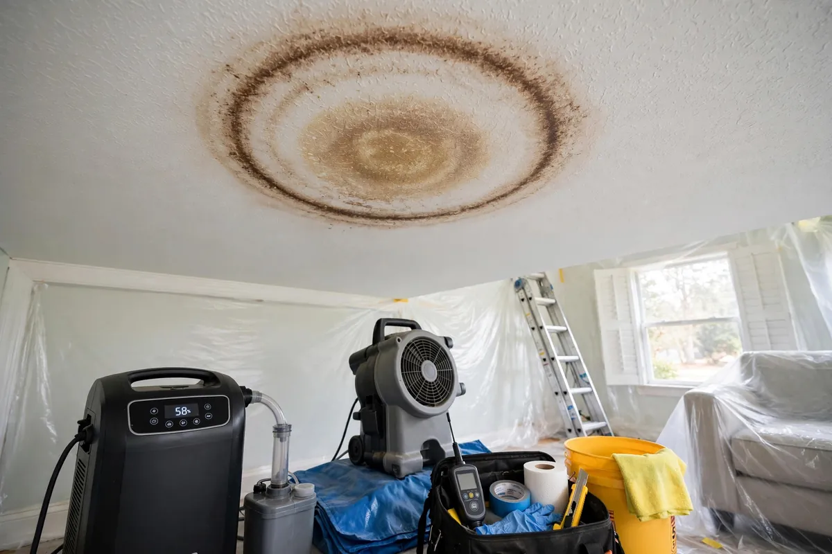 Brown water stain on a ceiling