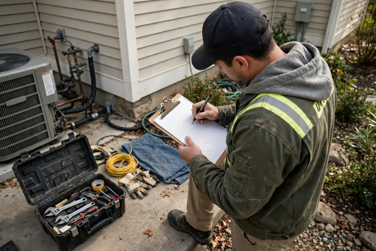 Technician documenting leak detection factors