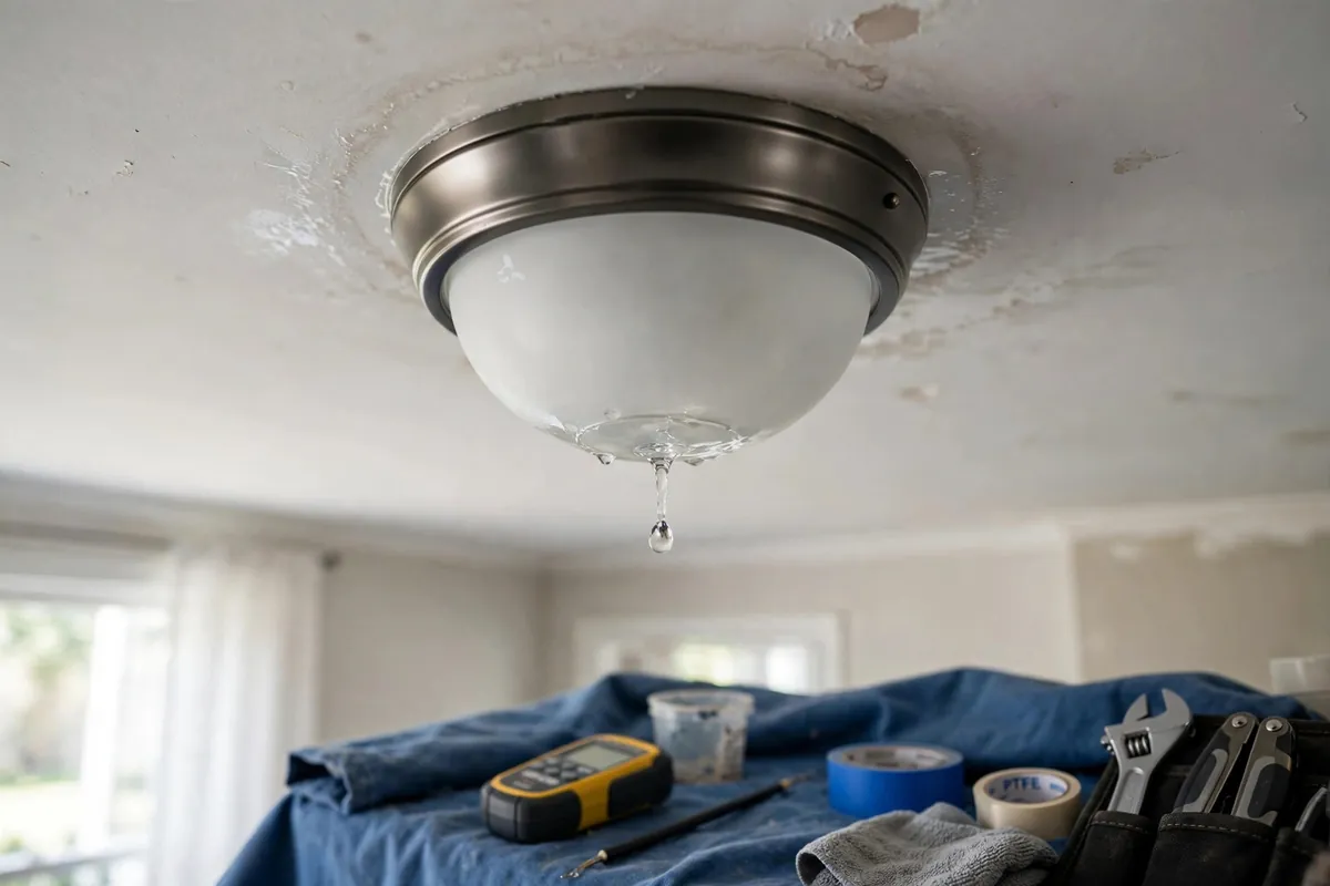 Water droplet on a ceiling light