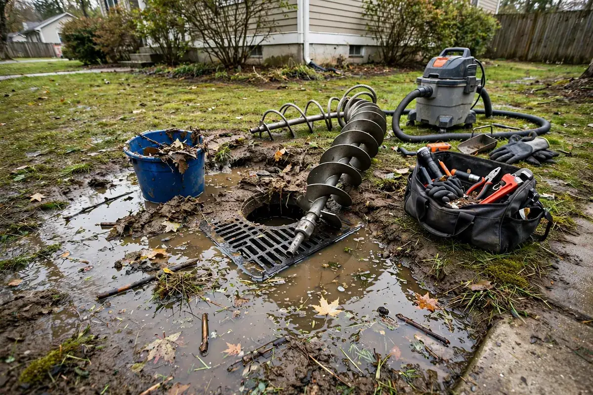 Standing water at a yard drain